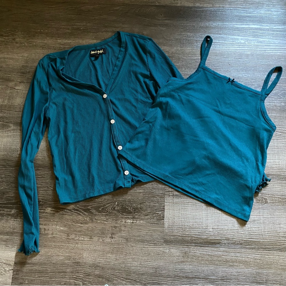 A New Day Teal Cardigan and Tank Set